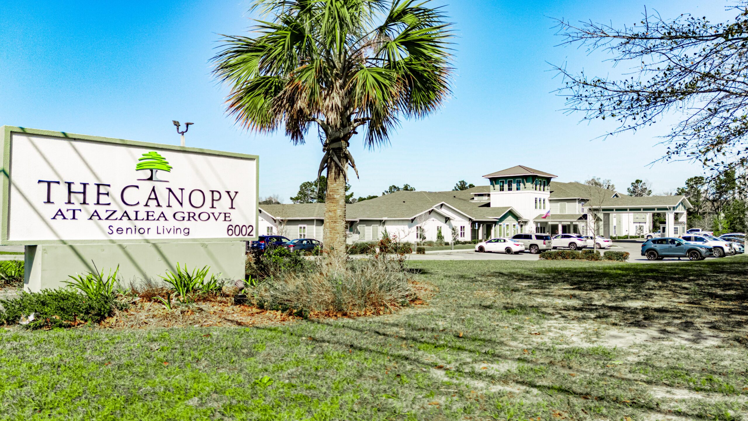 The Canopy at Azalea Grove entrance sign and community building in Valdosta, Georgia