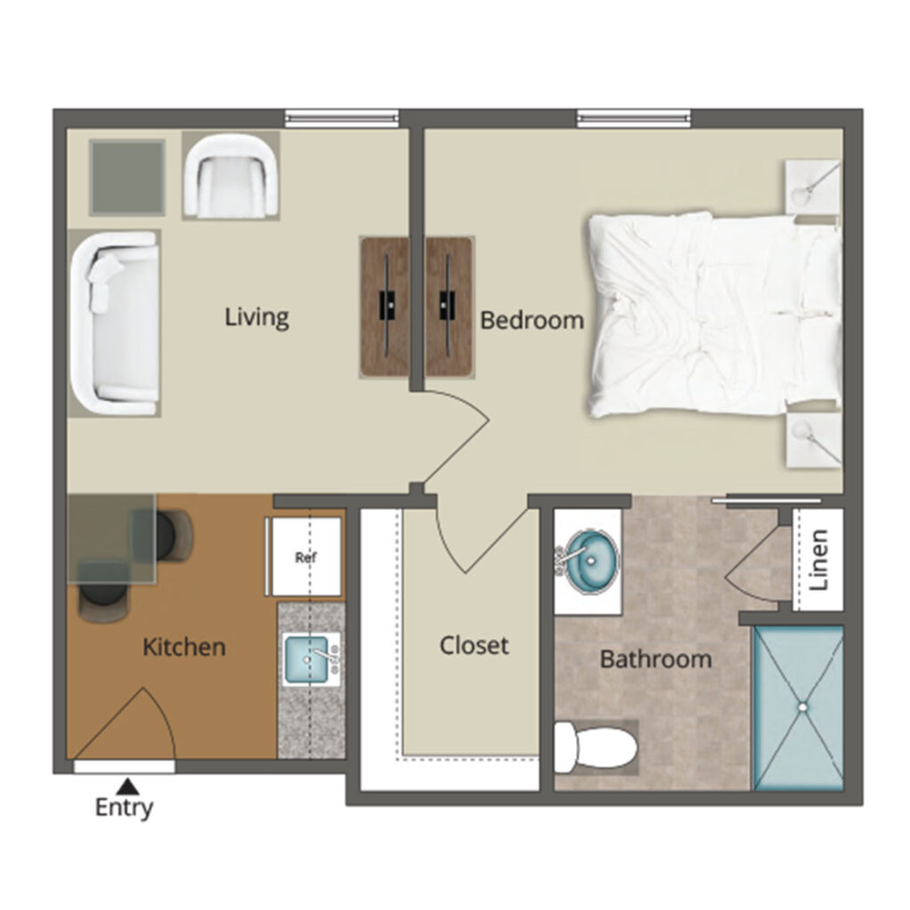 Grande assisted living one-bedroom floor plan