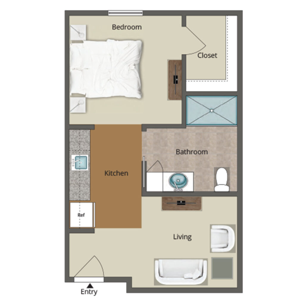 Houston assisted living one-bedroom floor plan
