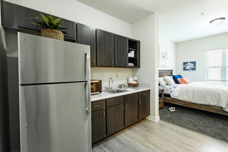 Resident suite kitchenette at The Canopy at Azalea Grove